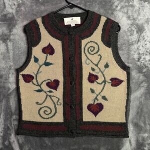 Peruvian Connection Alpaca Handmade Sweater Vest Floral Sleeveless Design